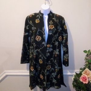 Indigo Moon Boho Beaded & Sequinned Black/Multi Long Floral Brocade Coat